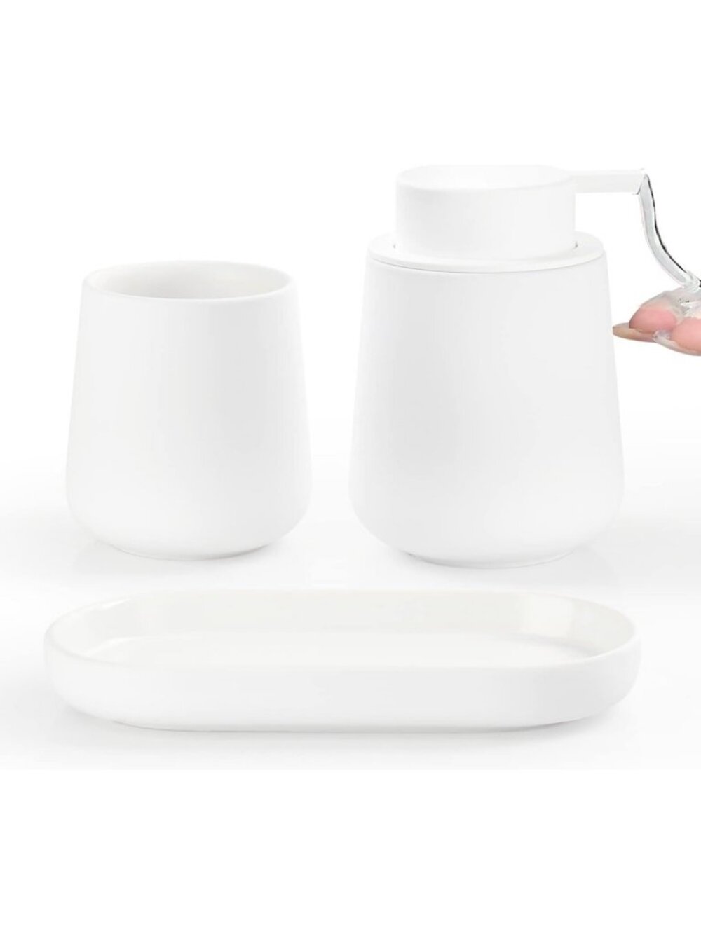 Modern Farmhouse Ceramic Bathroom Accessories Set - Soap Dispenser, Toothbrush